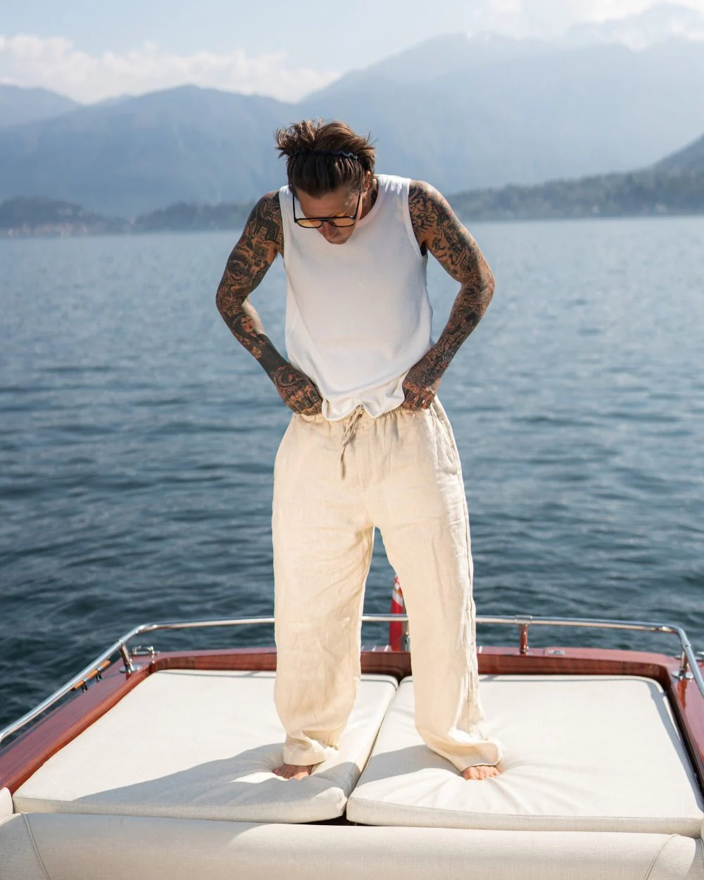 Baggy 100% flax pants beige - Image 12