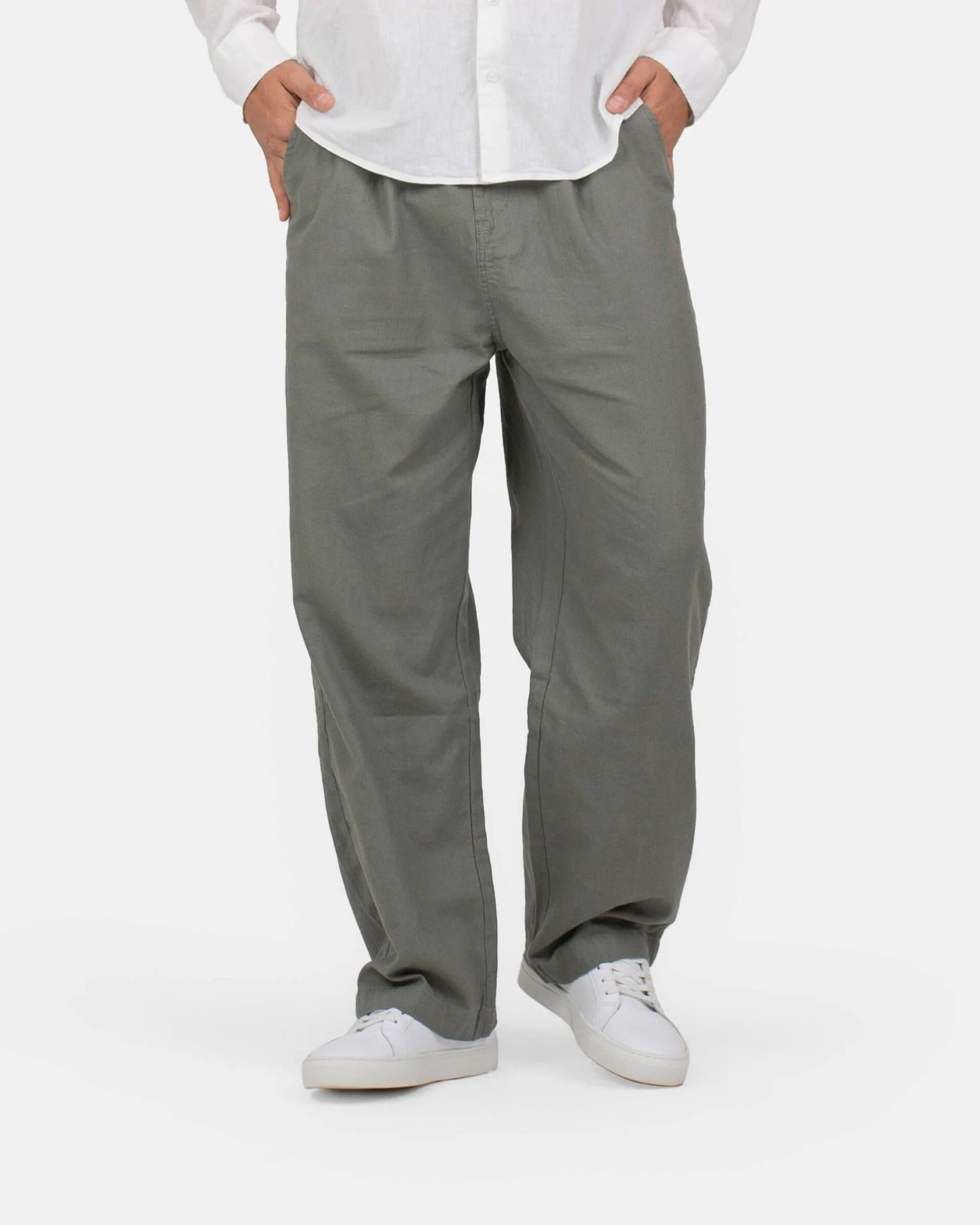 Baggy flax pants Army - Image 4