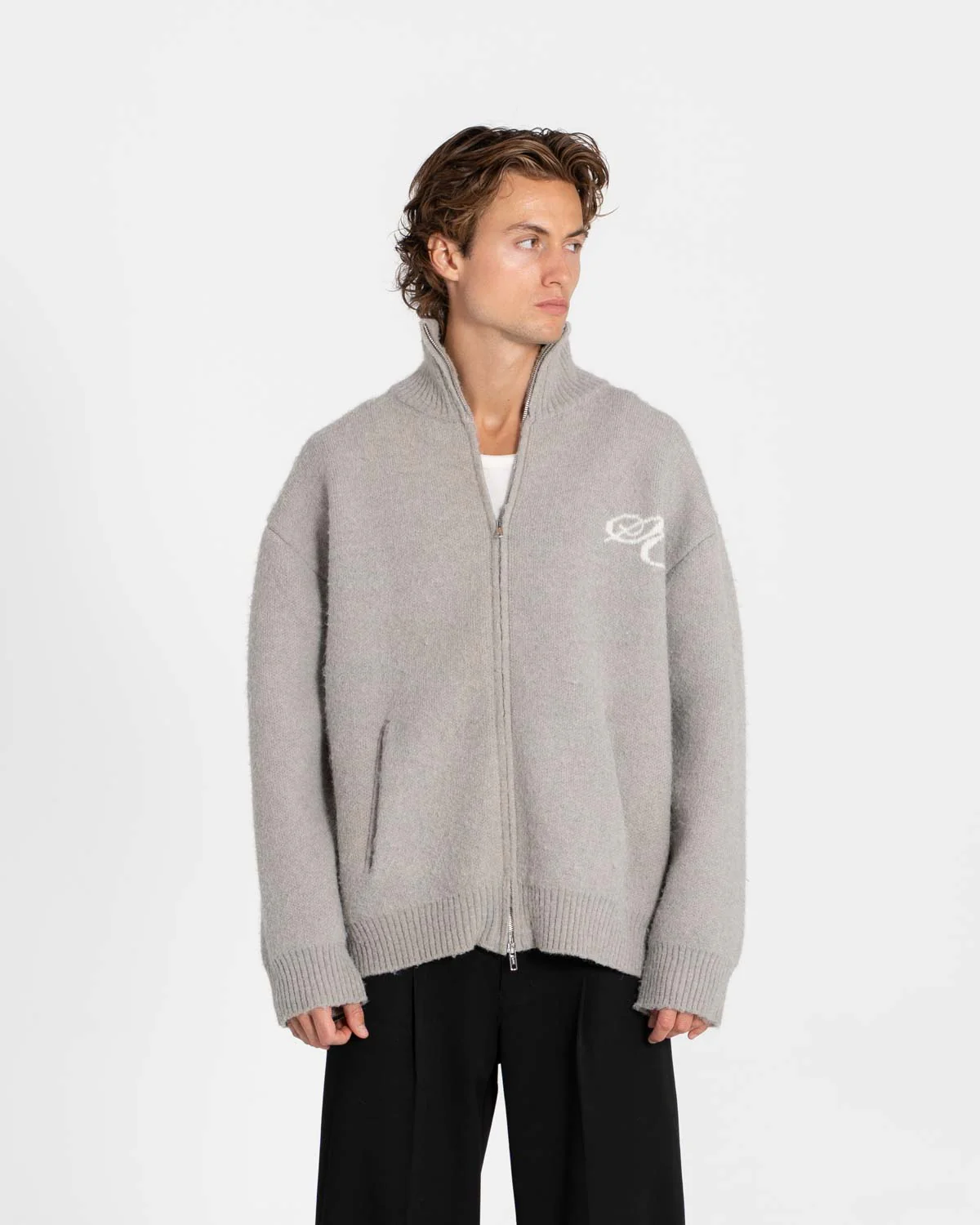 Full-zip sweater light gray - Image 3