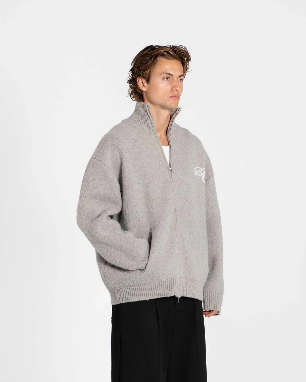 Full-zip sweater light gray - Image 6