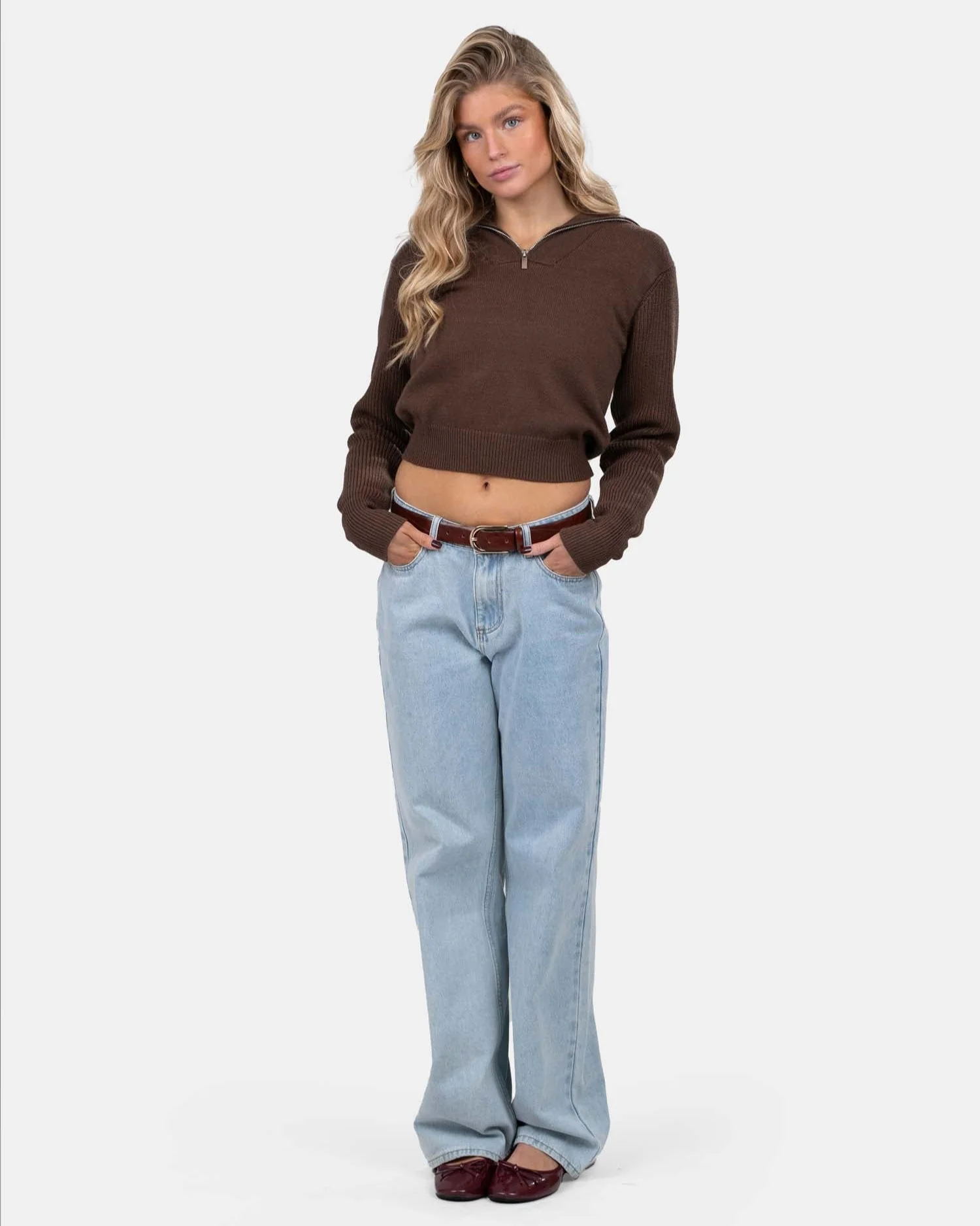 Half Zip Sweater Brown - Image 3