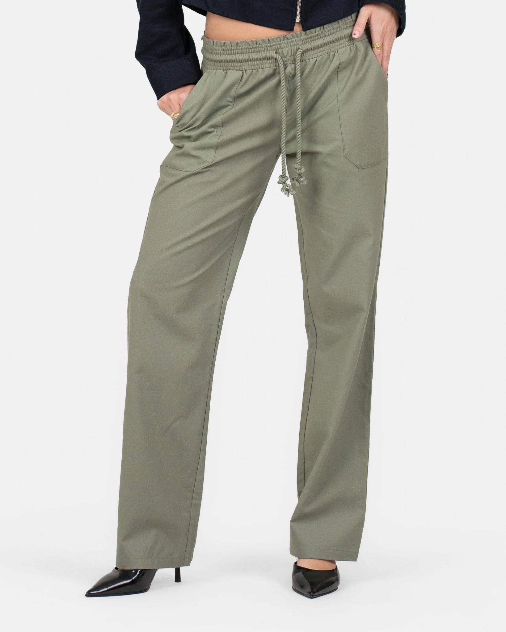 Heavyweight flax pants low -waisted army