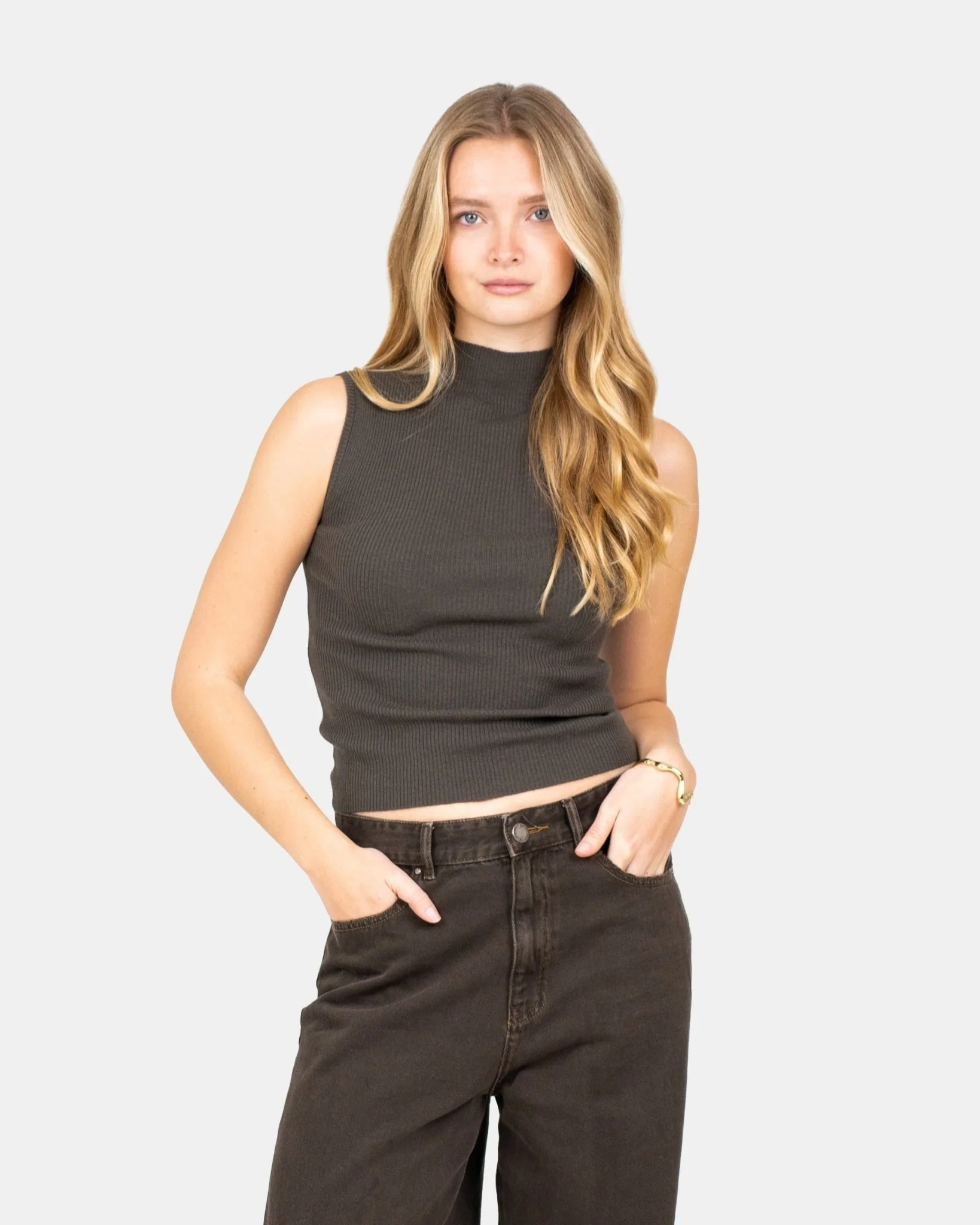 Highneck knitted top gray - Image 3