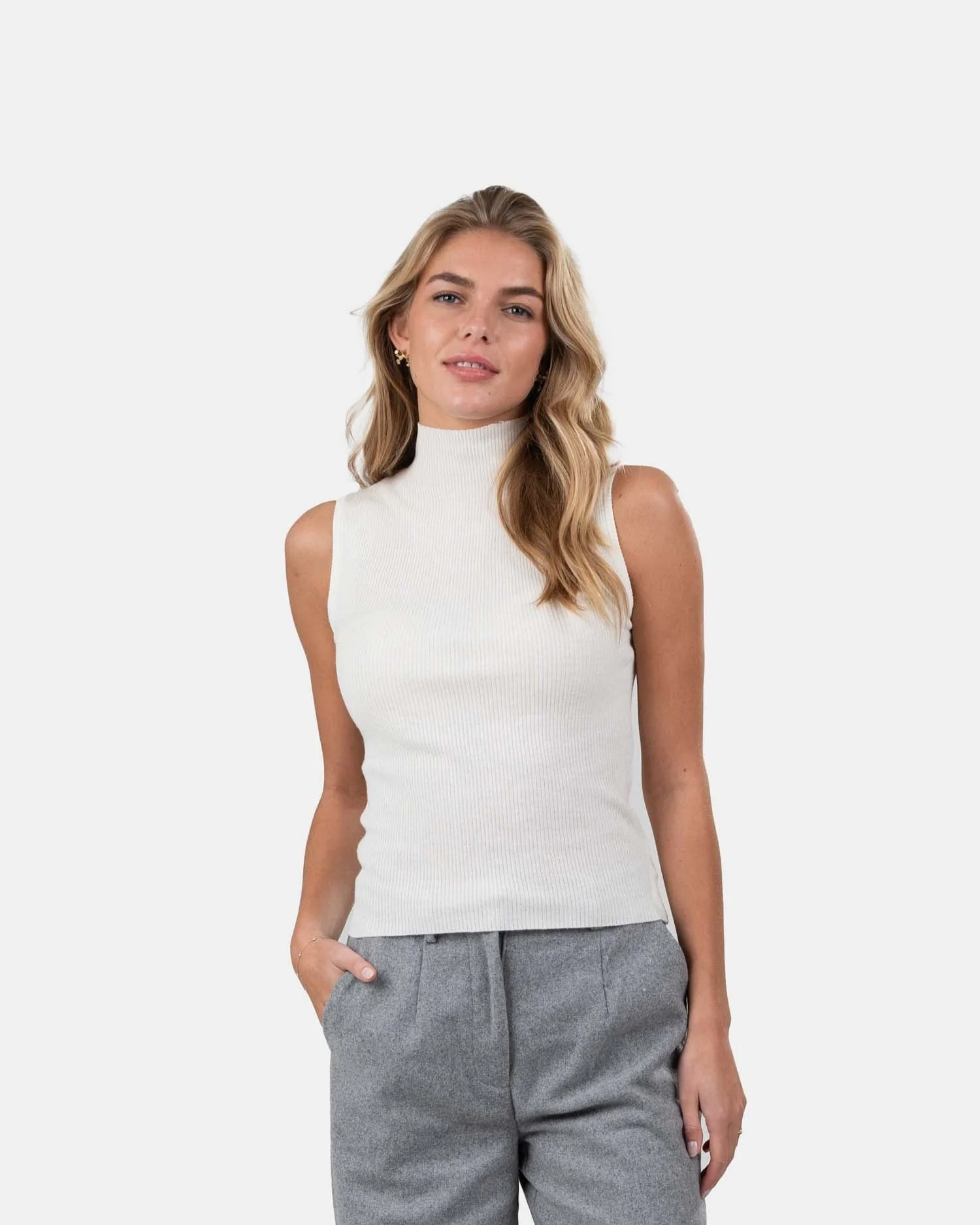 Highneck Knitted Top White