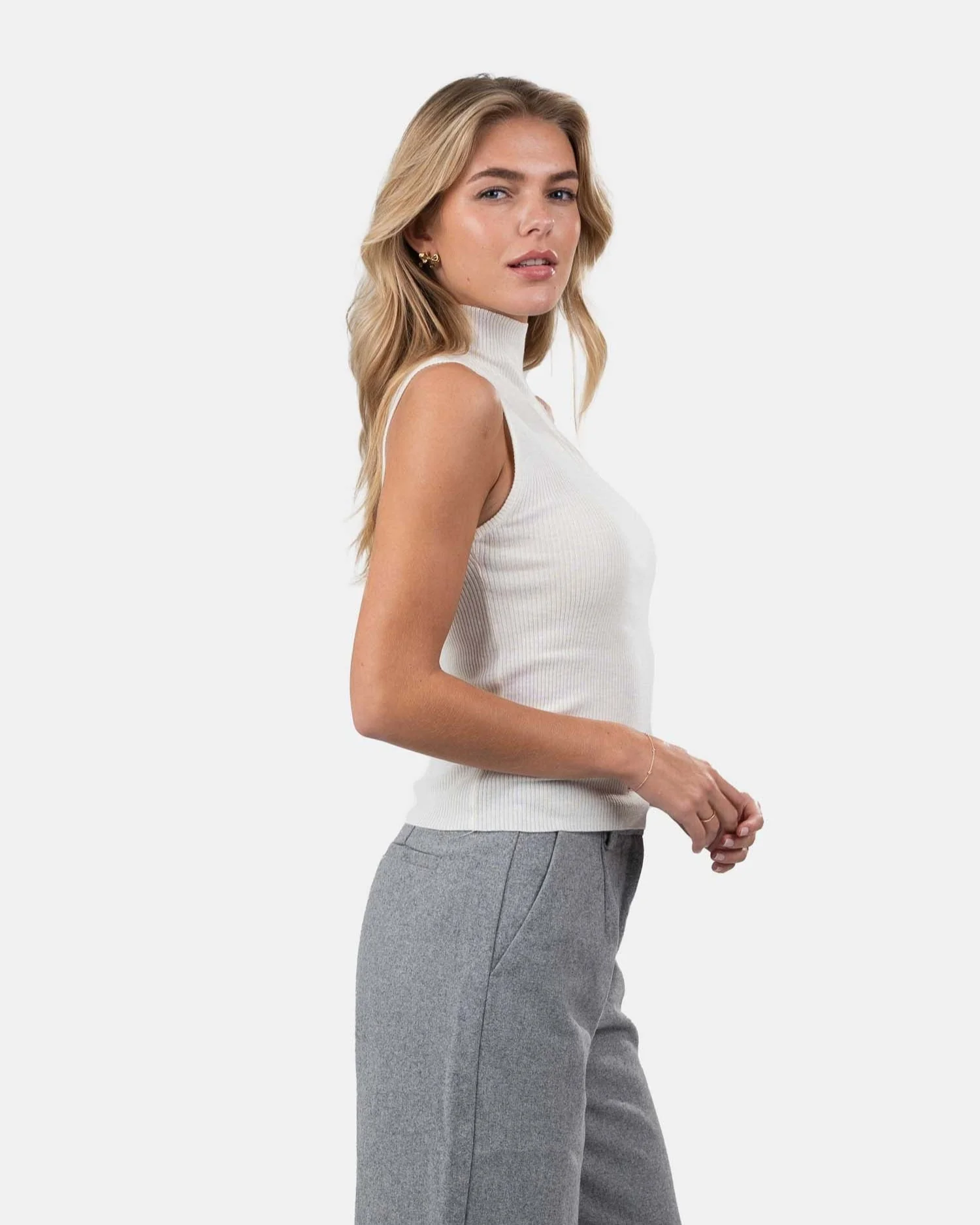 Highneck Knitted Top White - Image 2