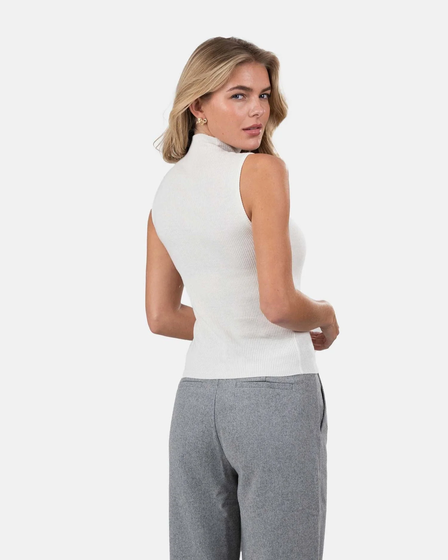 Highneck Knitted Top White - Image 3