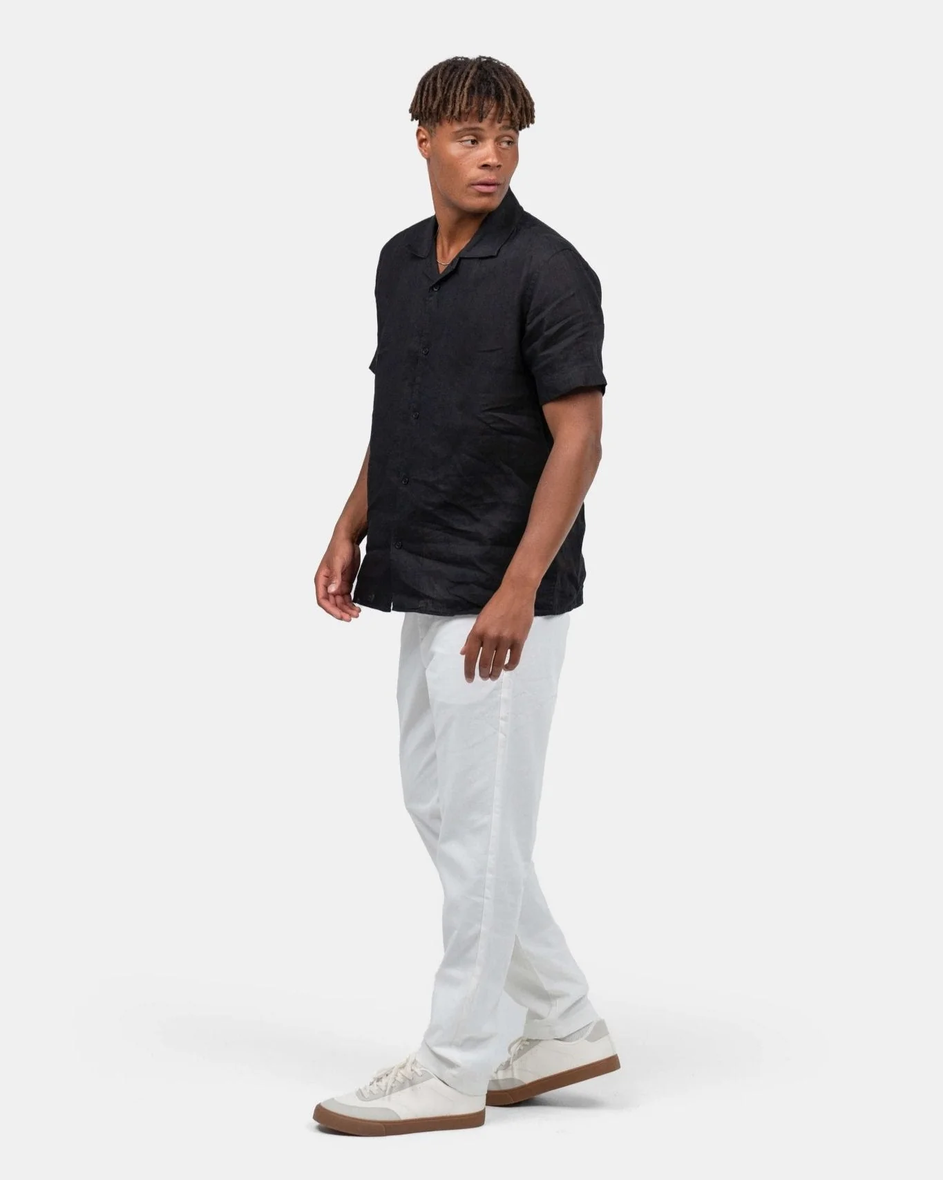 Short -sleeved flax shirt black - Image 6