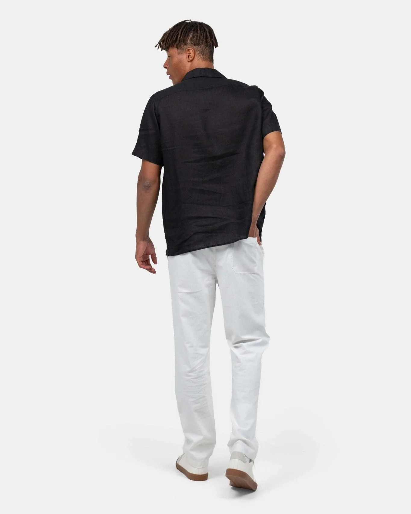 Short -sleeved flax shirt black - Image 7