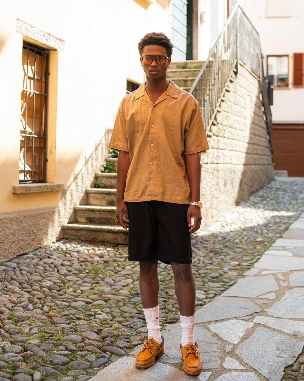 Short -sleeved flax shirt mocha - Image 3