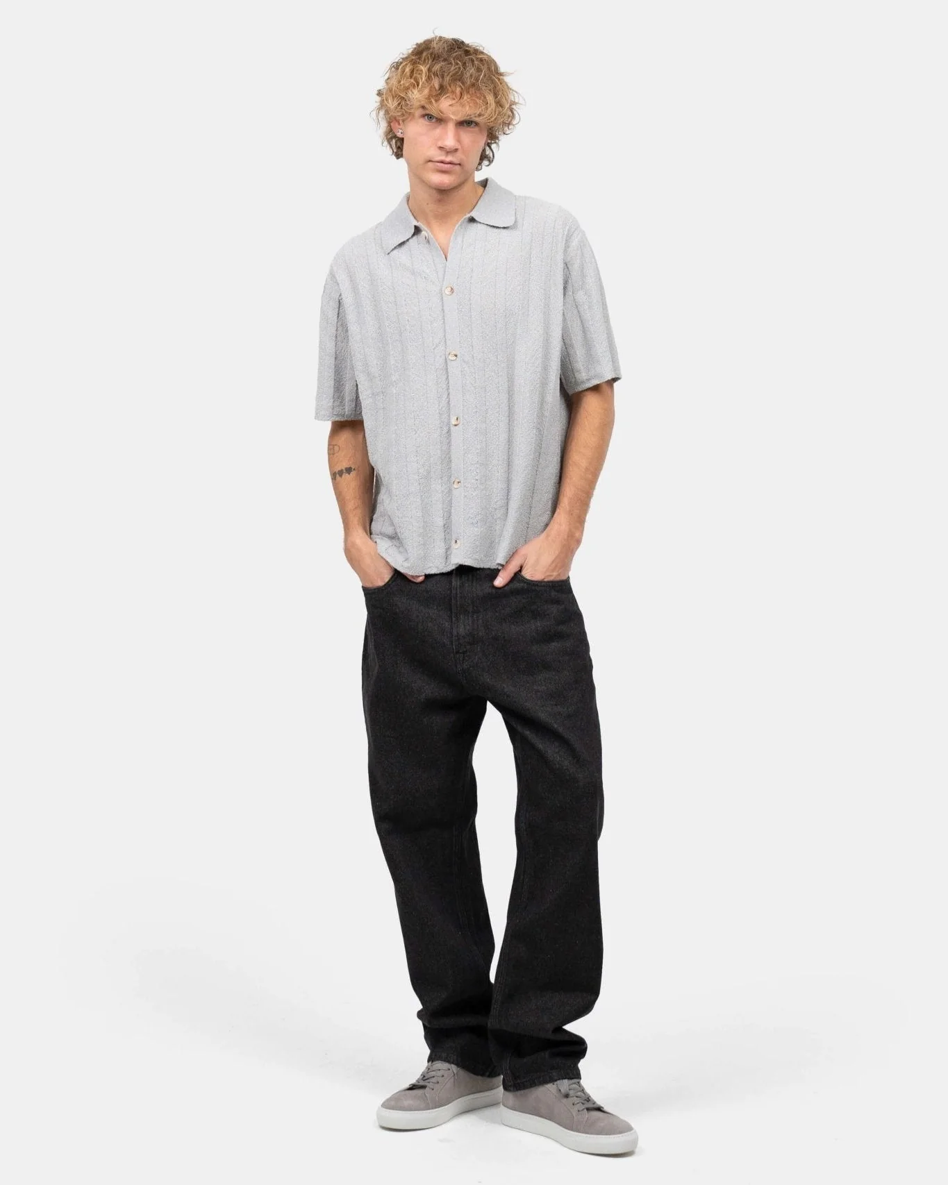 Short -sleeved textured shirt gray - Image 4