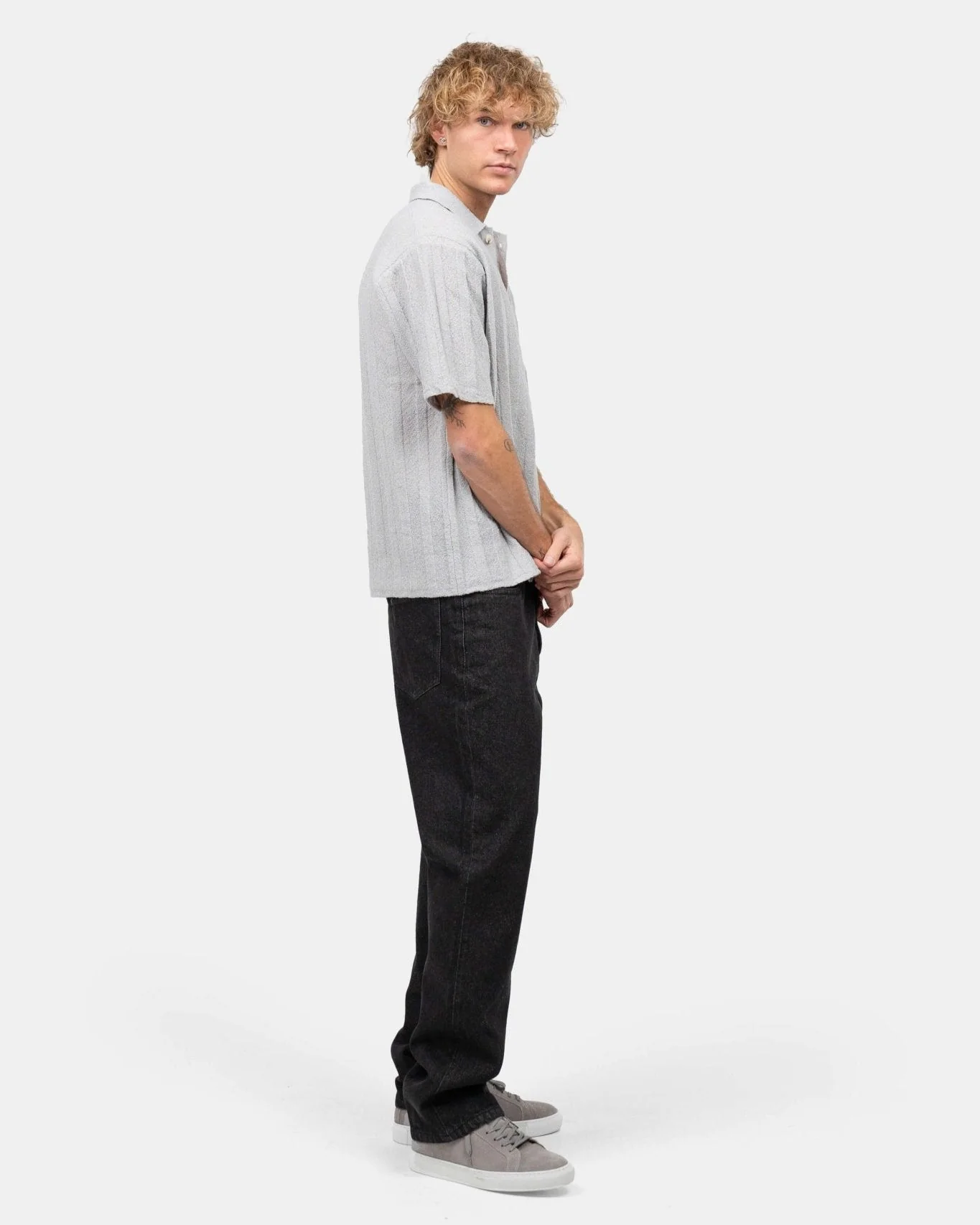 Short -sleeved textured shirt gray - Image 5