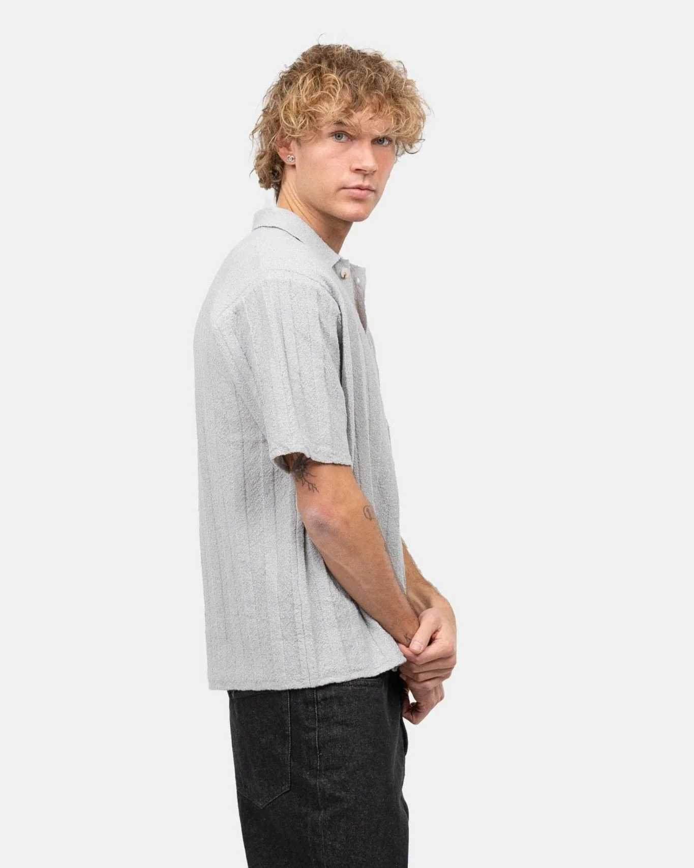 Short -sleeved textured shirt gray - Image 6