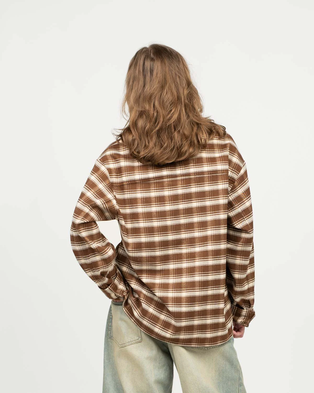 Checkered flannel shirt brown - Image 6